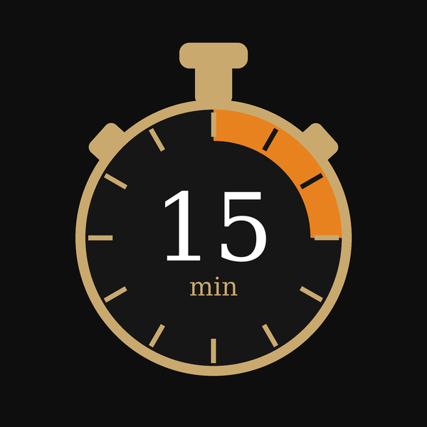 Stopwatch face with the first fifteen minutes marked out
